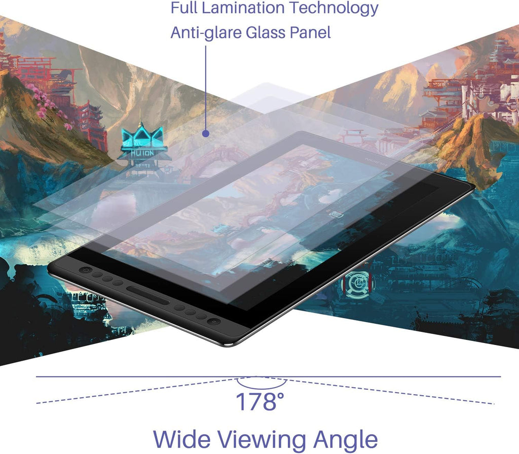 HUION KAMVAS Pro 16 Graphics Drawing Tablet with Screen Full-Laminated Graphics Monitor with Battery-Free Stylus Tilt 8192 Pen Pressure 6 Hot Keys Touch Bar - 15.6inch Graphic Tablet for PC/MAC/Linux