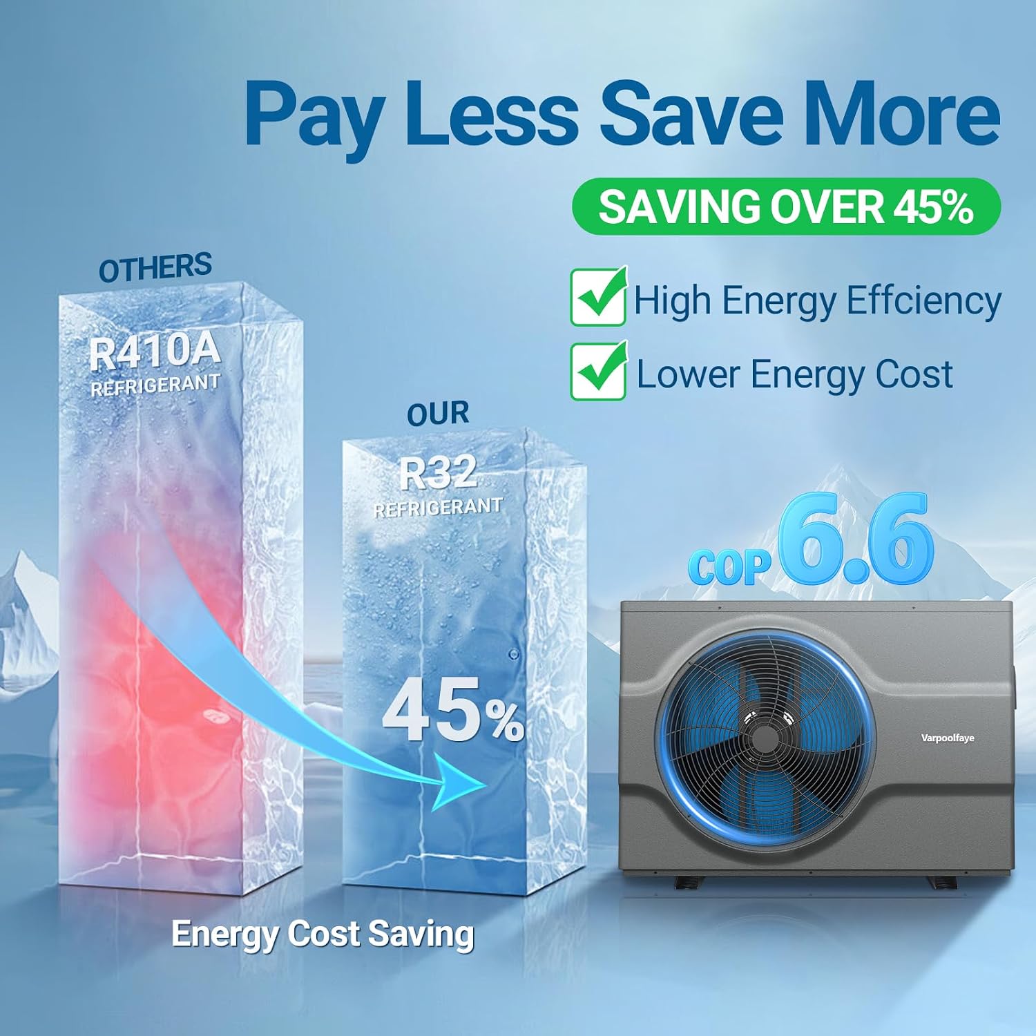 65,000 BTU Inverter Swimming Pool Heat Pump for In Ground Pools 21,000 Gallons Electric Pool Heater for Above Ground Pool Heating Cooling WiFi Control 220v