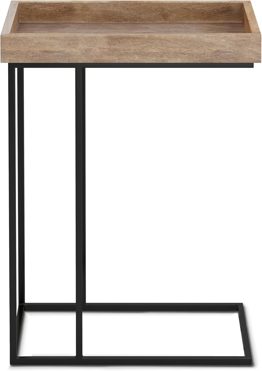 SIMPLIHOME Gallagher C Side Table - 12 inch Wide Solid Mango Wood and Metal Rectangular Accent Stand with Tray Top in Natural, Industrial Slide-Under Table for Living Room or Bedroom, Assembled