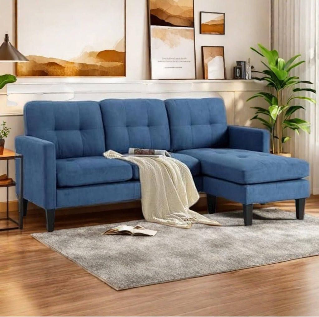 L Shaped Sectional Sofa with Movable Ottoman, Lounge Sectional Sleeper Sofa Couch for Apartment & Small Space, Small Couch for Living Room, Blue