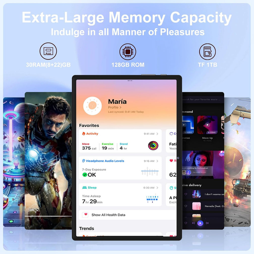 Android 15 Tablet, 30GB RAM + 128GB ROM 1TB TF, 2025 Tablet with Keyboard and Mouse, 10.1 inch Touchscreen, 8000mAh Battery, Incell Display, 2.0GHz, Gemini AI, 5G WiFi, BT 5.0, GPS - Metal Black