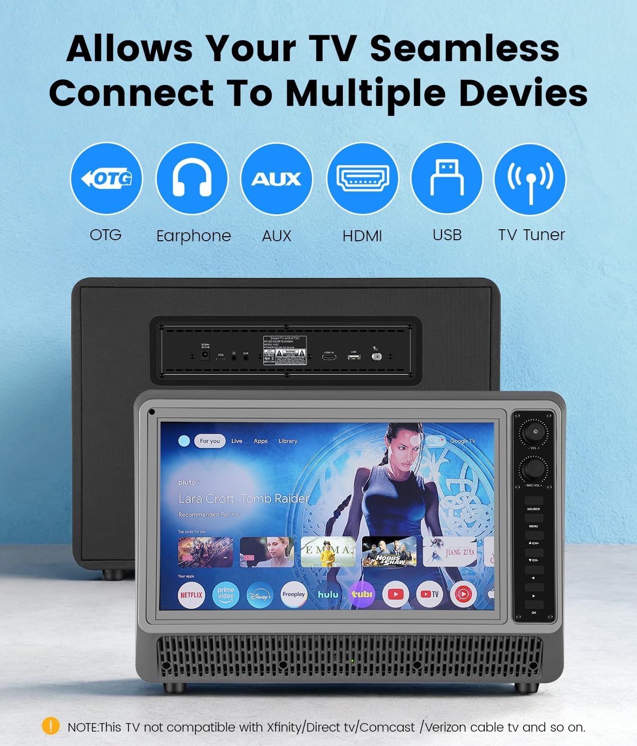 Feihe 15.6' Small Smart TV Built-in Bluetooth Speaker System, 200W Peak Power, 1080P FHD Smart Television with Wi-Fi/HDMI/USB/AUX for Home Entertainment & Camping