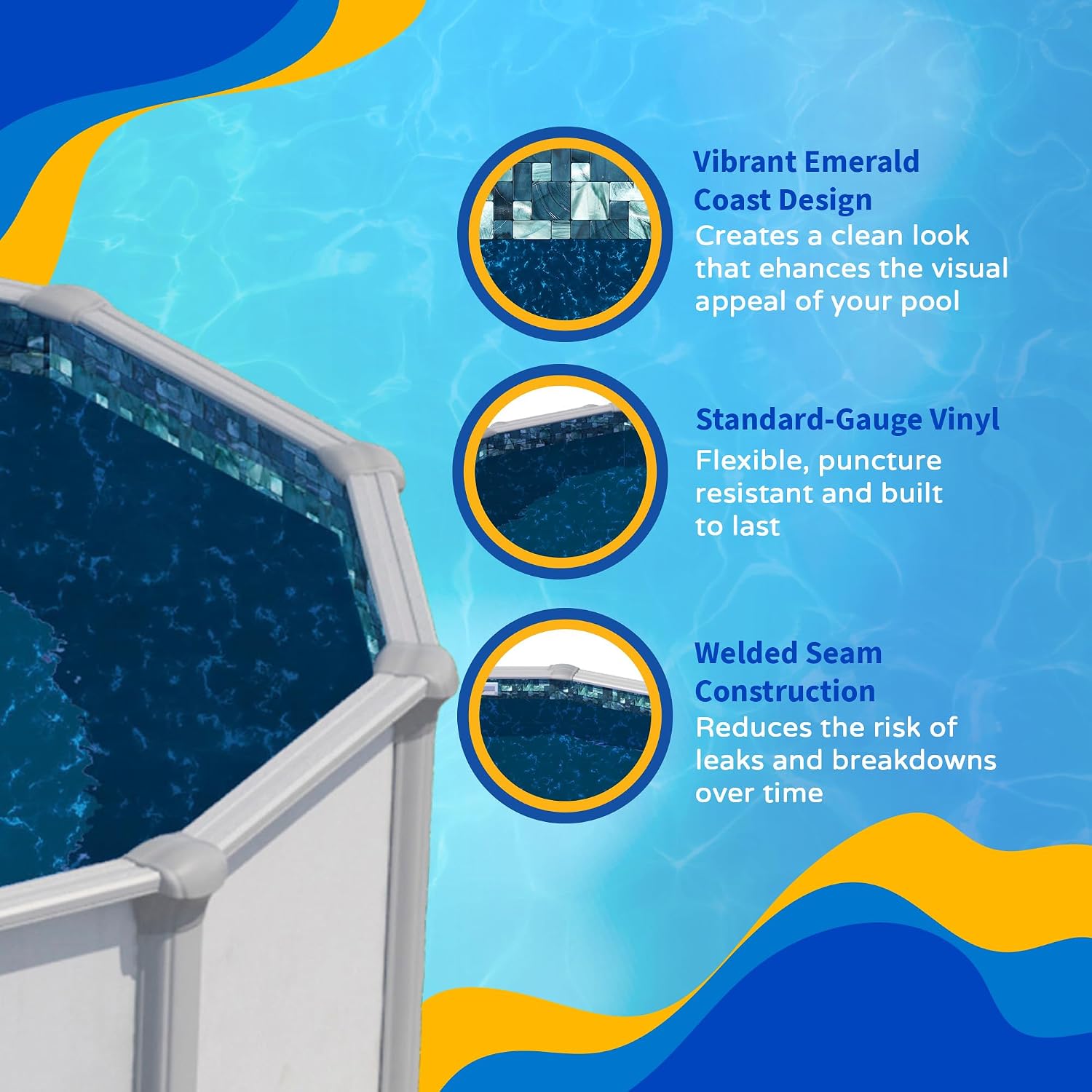 Blue Wave Emerald Coast Overlap 30 ft Round Pool Liner for Above-Ground Steel Wall Pools – Weather Resistant Standard Gauge Vinyl with Welded Seams - Dark Blue, Fits 48/54-In Depth Walls
