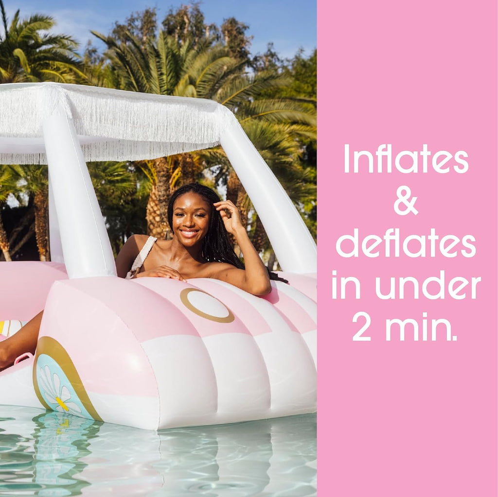 FUNBOY & Malibu Barbie Luxury Inflatable Golf Cart Summer Pool Float - Land or Water Inflatable with Cup Holder