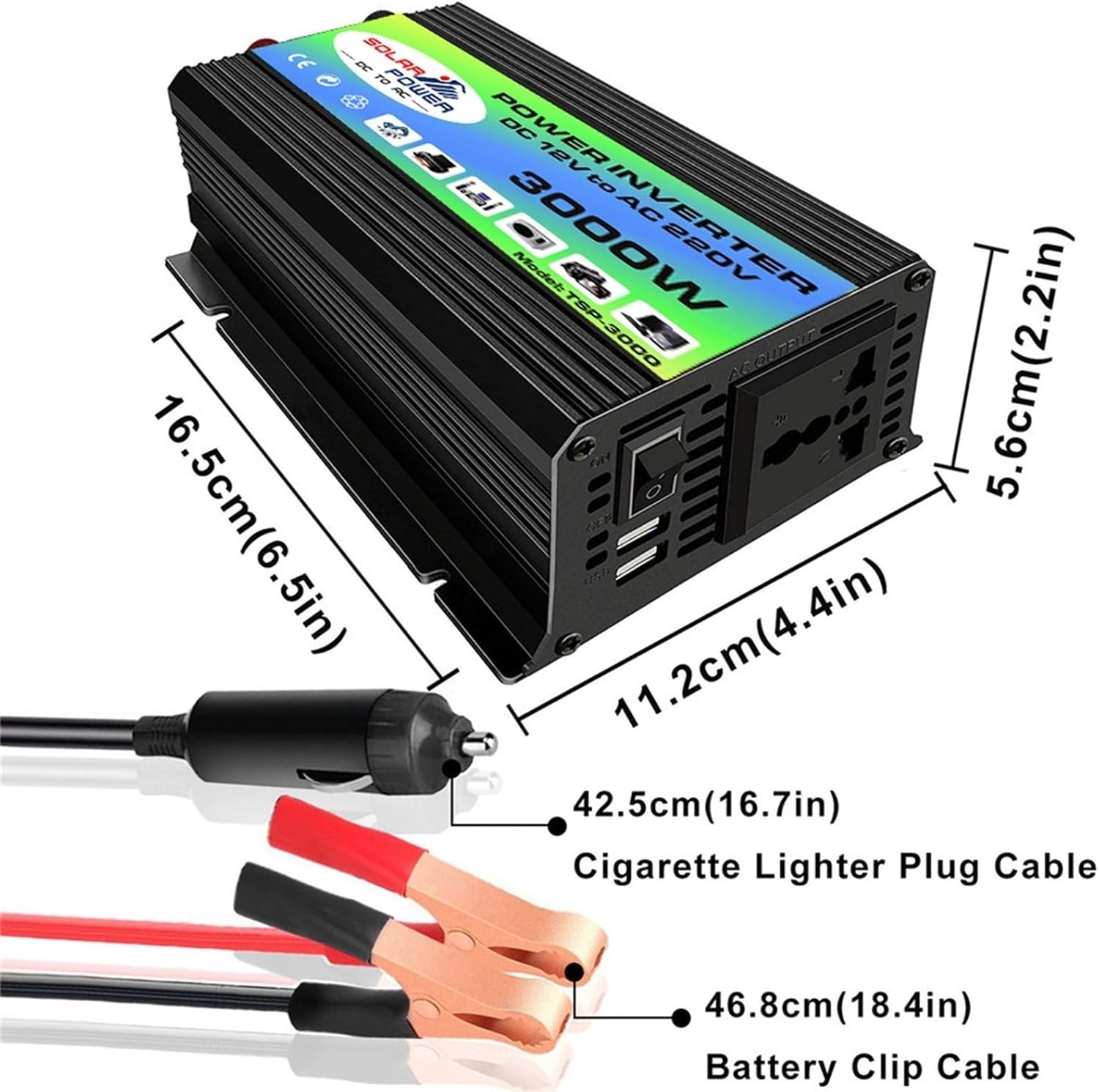 50W 12V Solar Panel Kit with 3000W Inverter, 50A Charge Controller, Off-Grid Solar Generator for Home, RV, Camping, Black, 12V to 110V/220V Power Solution