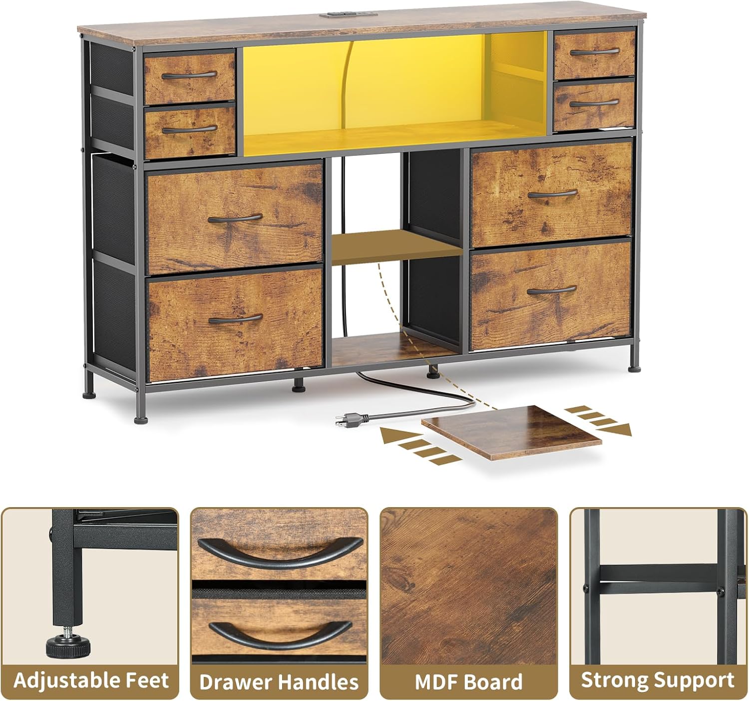 TV Stand Dresser Drawer for Bedroom - TV Stands for 45, 50, 55 inch TV - Entertainment Center Dressers with Charging Station, Drawers Dresser with Storage for Living Room, Nursery - Rustic Brown