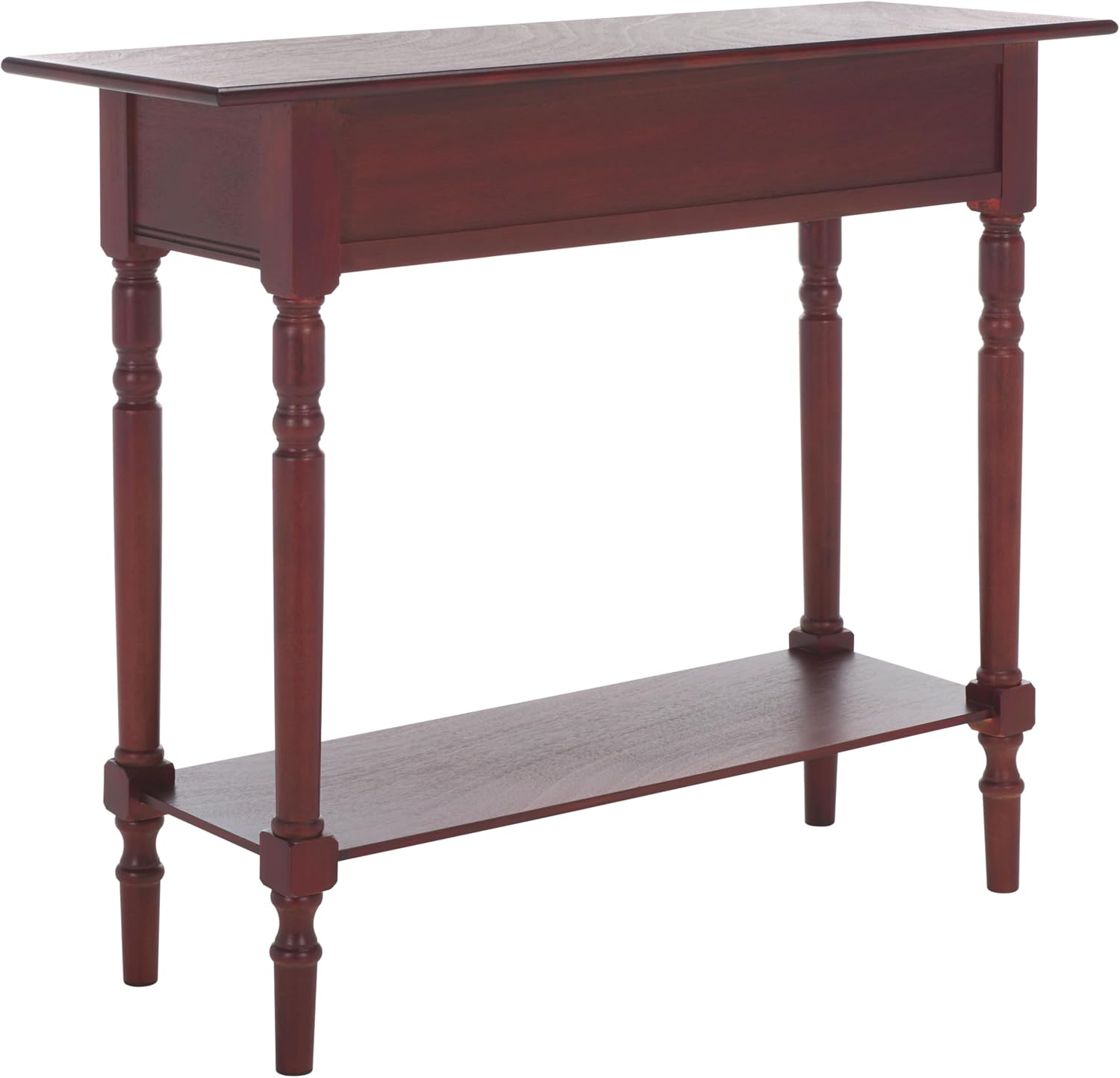 SAFAVIEH Home Collection – Rosemary Dark Cherry Console Table with Drawers & Shelf, Classic Contemporary Storage Console, Turned Leg Design (AMH5705D)