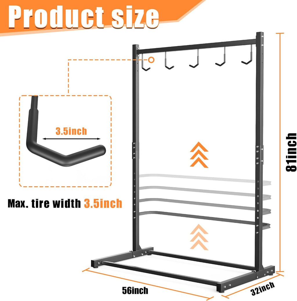 TORACK Garage Freestanding Hanging Bike Stand for Garage, Heavy Duty 5 Bikes Vertical Bike Storage Stand Floor Bike Storage Rack