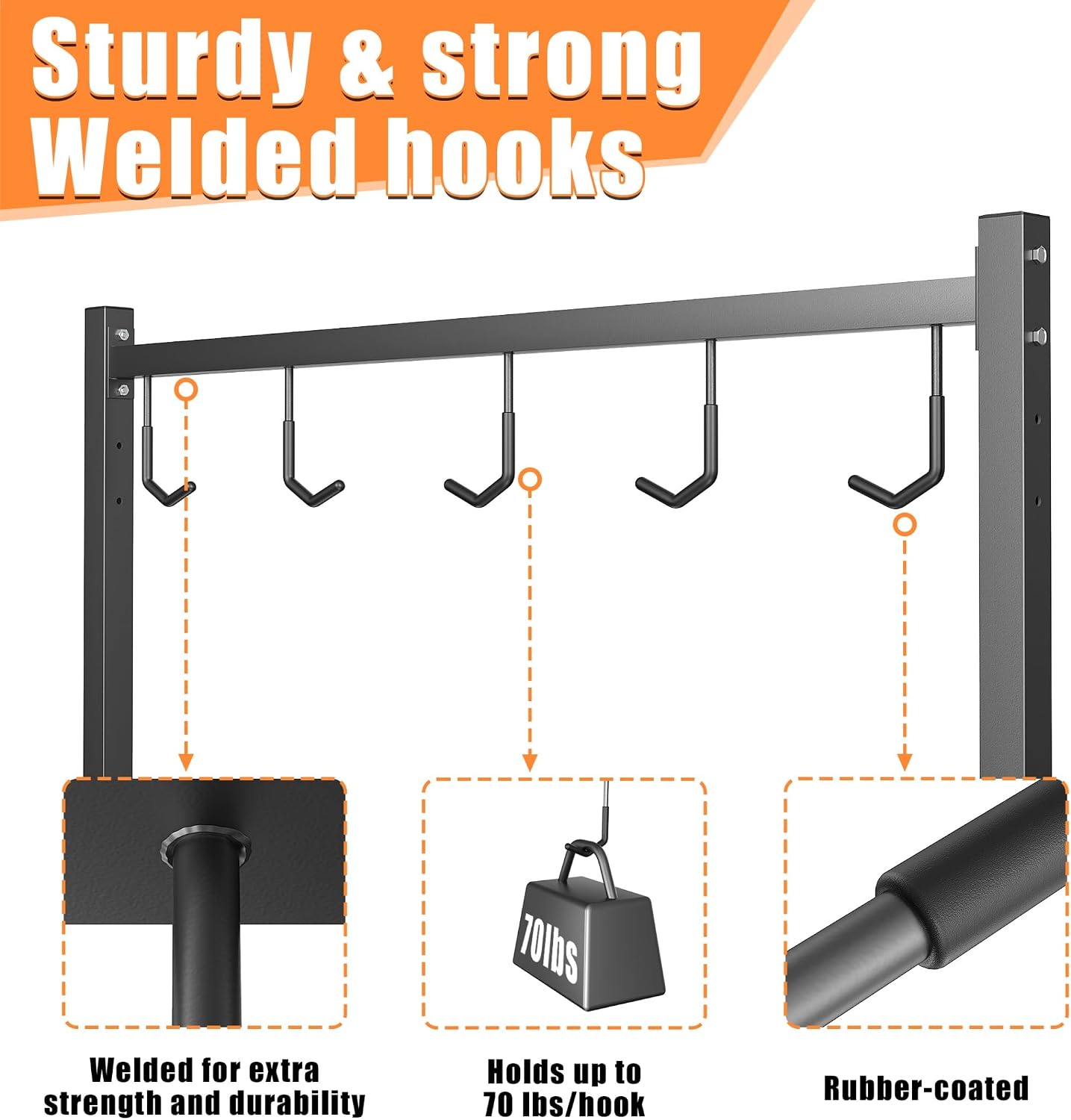 TORACK Garage Freestanding Hanging Bike Stand for Garage, Heavy Duty 5 Bikes Vertical Bike Storage Stand Floor Bike Storage Rack