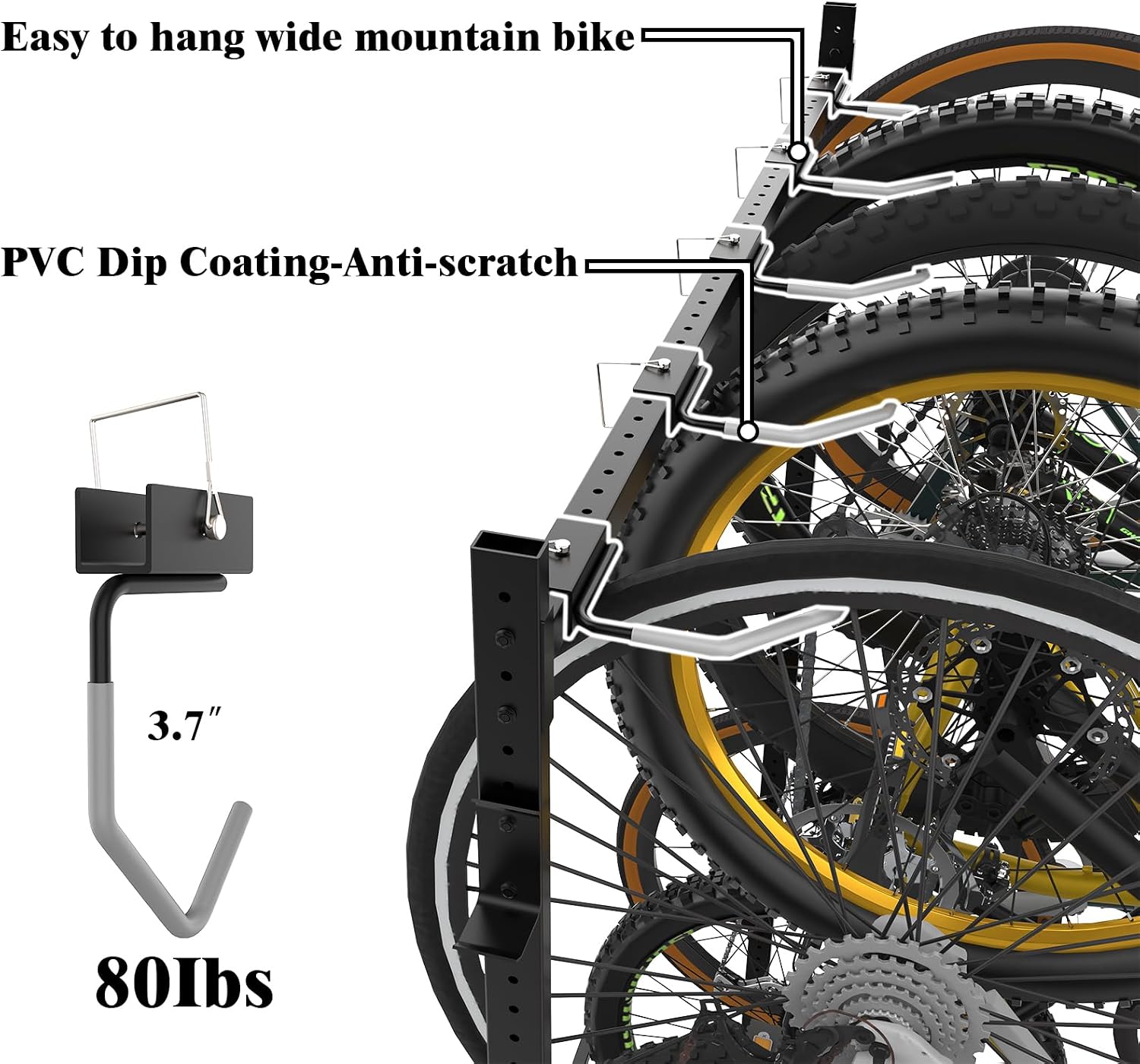 Freestanding Bike Storage Rack for 5 Bikes, 52' Wide Steel Vertical Bike Rack with 5 Bike Hooks & 6 Hooks for Helmet Storage, Bike Racks for Home and Garage, Indoor Floor Bike Stand
