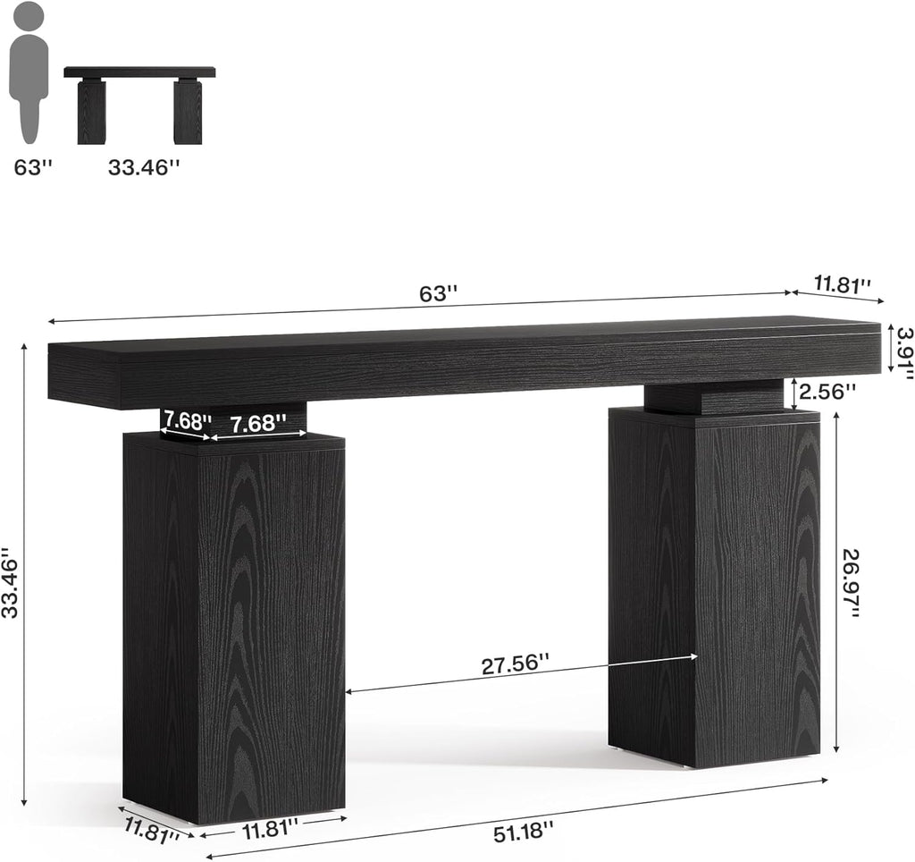 Tribesigns 63-Inch Long Console Table, Farmhouse Entryway Table Behind Couch, Wooden Foyer Stand Entry Station, Modern Hallway Accent Furniture for Living Room Decor, Entrance, Black