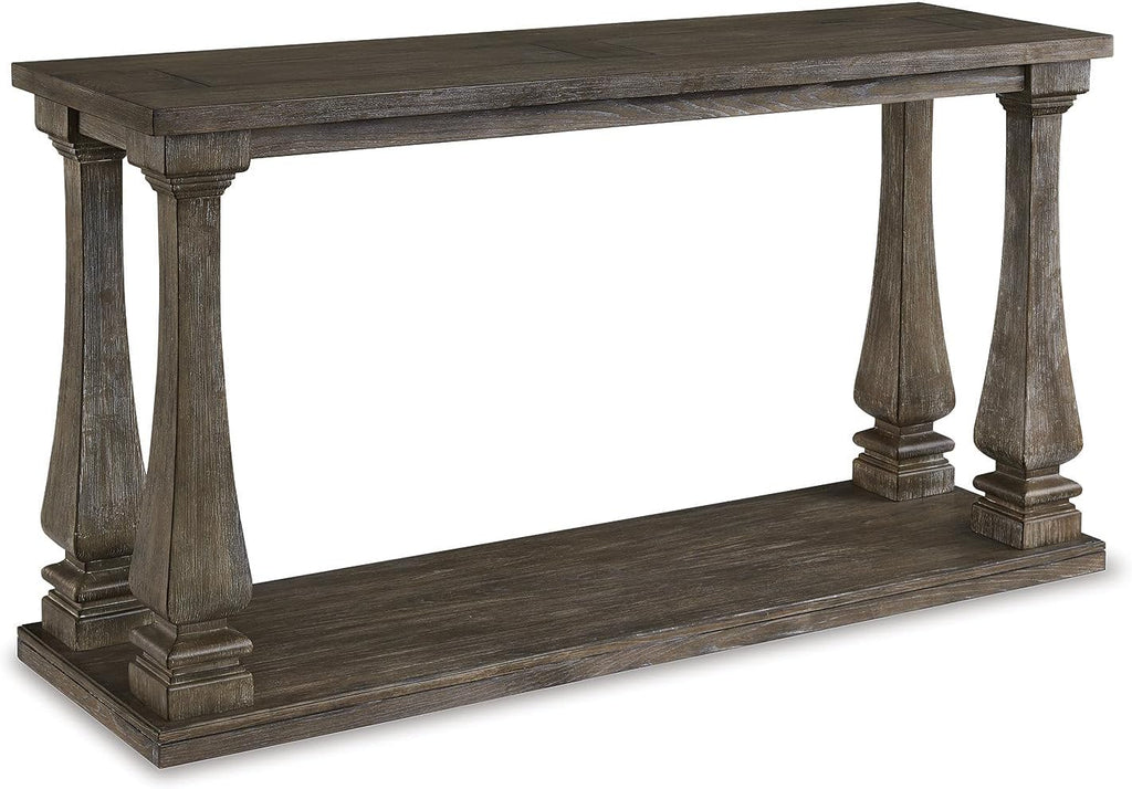 Signature Design by Ashley Johnelle Casual Sofa Table, Plank-look Framed Tabletop, Weathered Finish, Elm Veneers and Wood, 60' W x 18' D x 31.88' H, Gray