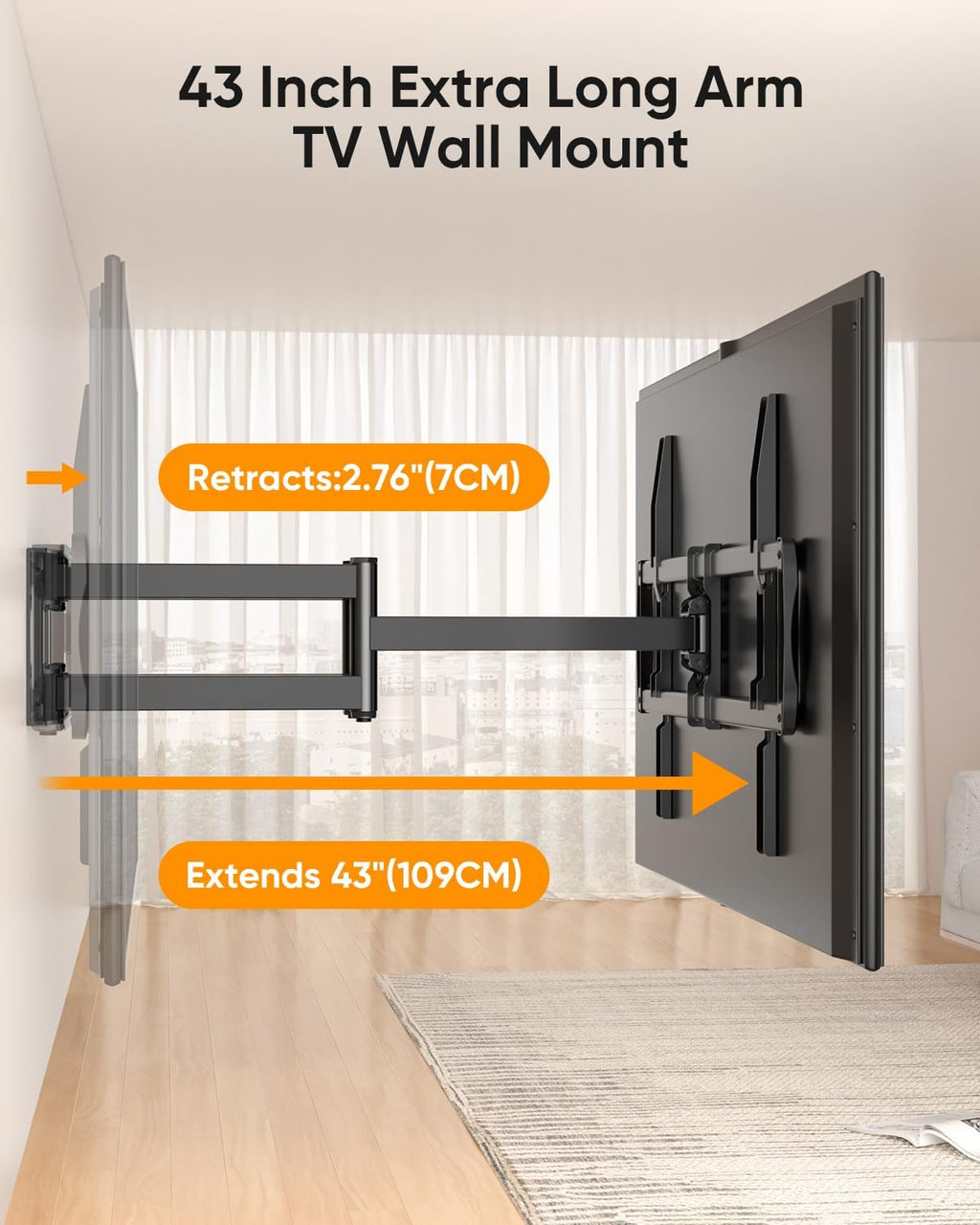 FORGING MOUNT Heavy Duty XXL Full Motion TV Wall Mount for 55-120 inch Extra Large TVs 98' 100',Holds 275 lbs, Max VESA 900x600, 42.9' Extension Long Arm TV Mount Swivel,Tilt,Preassembled,16-24' Studs