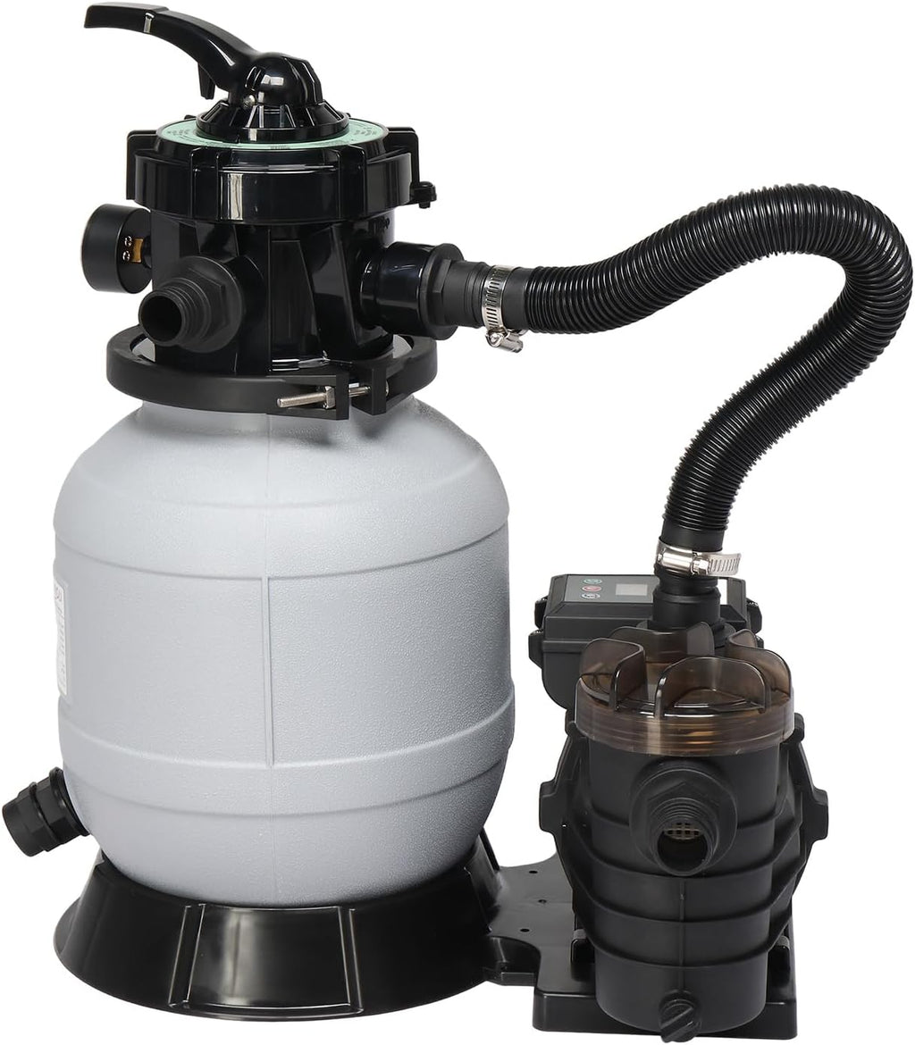 (24H Timer) VINGLI Sand Pool Filter 10in Tank With A 1/3HP Pool Pump 115V and Pool Filter Balls, Above Ground Swimming Pool Pump with Filter Basket,Max Flow Rate 2087GPH