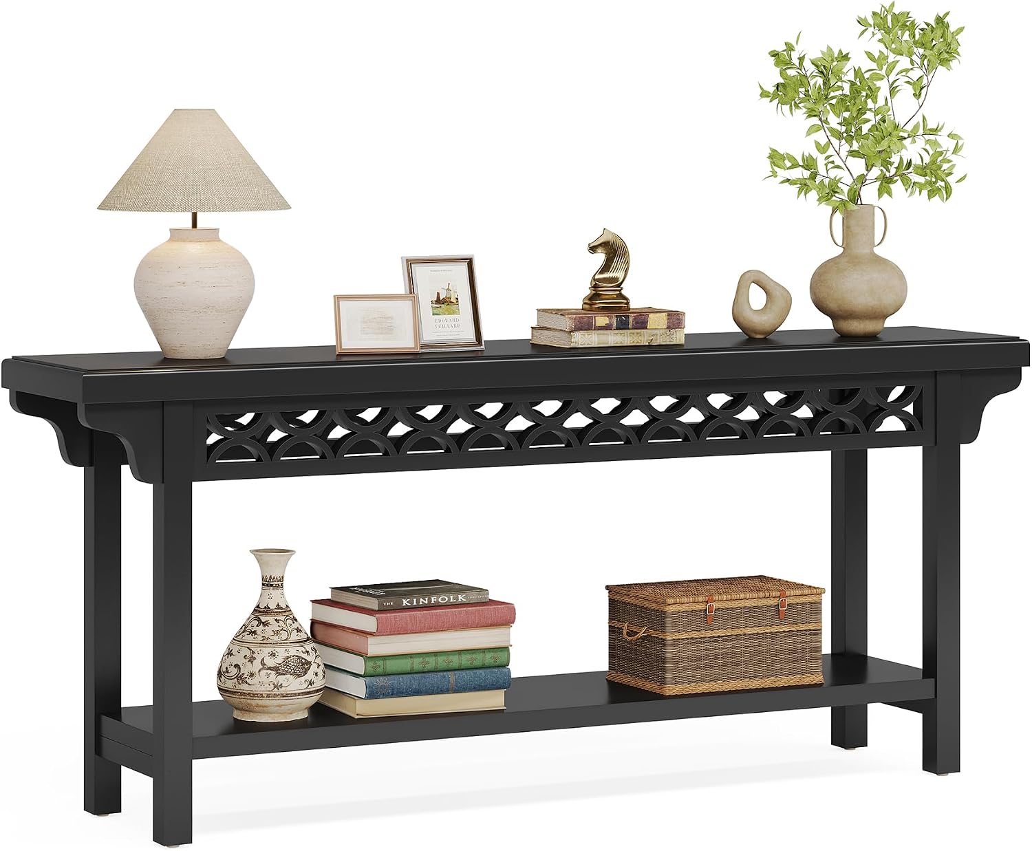 Tribesigns 70.8-Inch Solid Wood Long Console Table, Farmhouse Entryway Table with Storage, Narrow Sofa Table Grey Couch Table for Living Room Entryway Hallway (Black)
