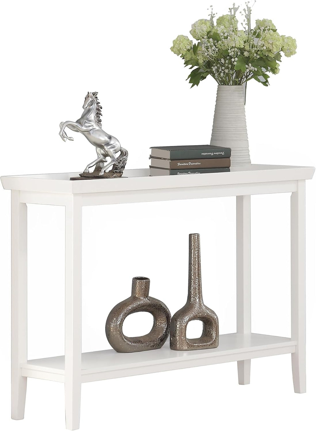 Convenience Concepts Ledgewood Console Table 48' - Modern Narrow Sofa Display Accent with Storage Shelf for Transitional, Traditional Living Room, Entryway, Hallway, or Bedroom, White