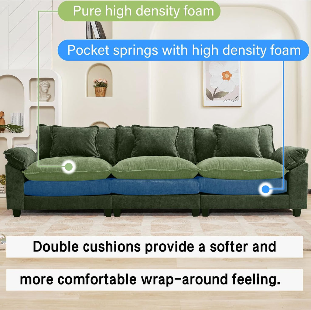 Oprisen 120' Modular Sectional Sofa, Comfy Cloud Couch Sectional, Chenille Sofa Sleeper Deep Seat Sofa with Throw Pillows for Living Room (Green, 120'- 3 Seater)