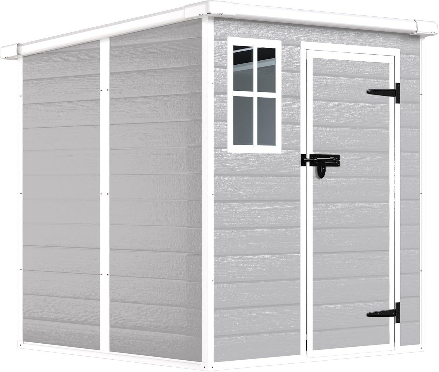 6x6 FT Resin Storage Shed, Waterproof Plastic Storage Shed with Floor & Window, All Weather Outside Tool Storage Cabinet with Lockable Doors and Vents for Bike, Garden, Backyard Lawn, Light Grey