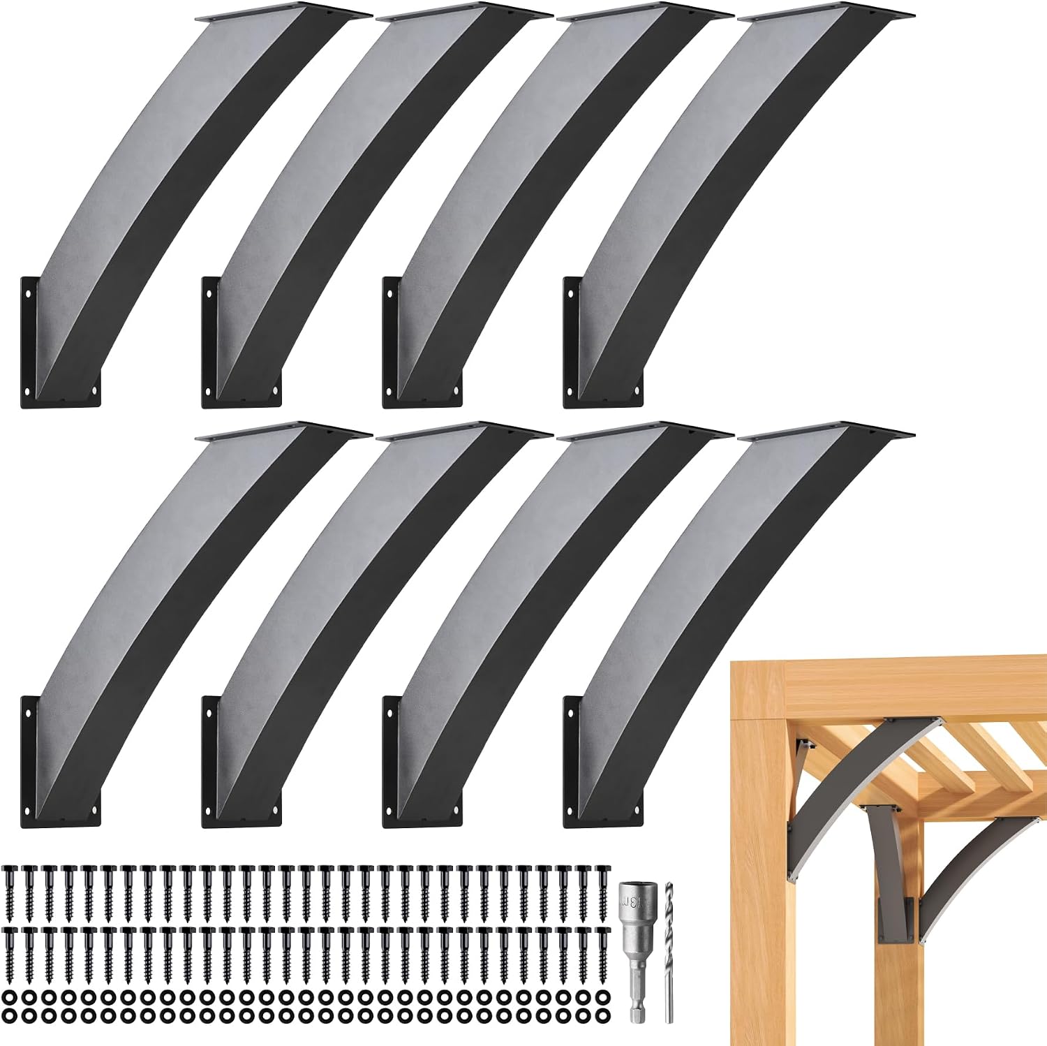Heavy Duty Integrated Arc 4''x4''(Actual Tube Dia: 3.2''x 3.2'') 45 Degree Angle Support Pergola Brackets Q235-Steel 8Pack