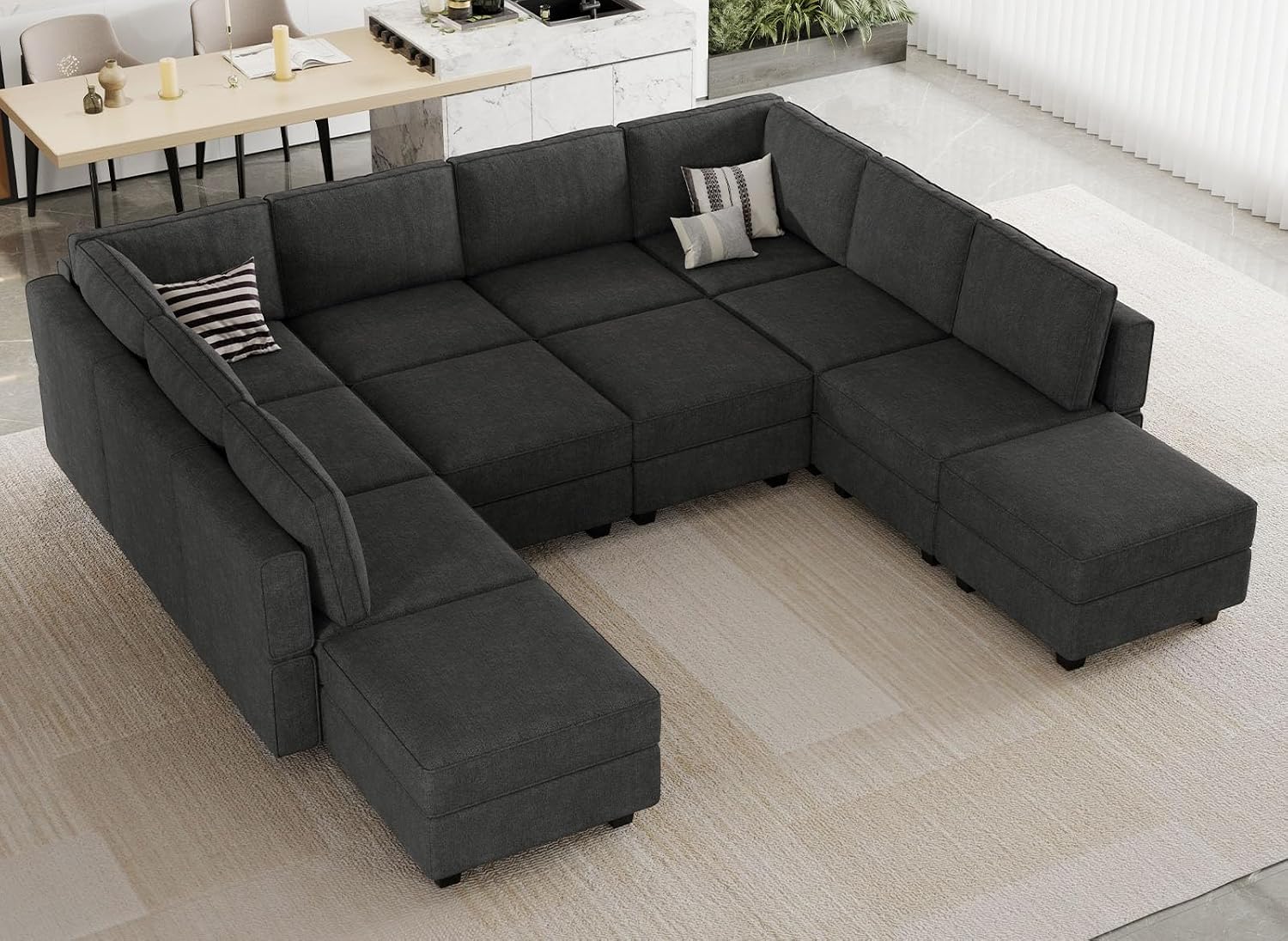Belffin Terry Fabric Oversized U Shaped Sectional Sofa with Chaise Modular Sectional Sofa Couch for Living Room Convertible Sleeper Bed. Black Couch