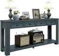 LKTART Solid Wood Console Table, Long Sofa Table Entryway Table with 4 Drawers and Bottom Shelf for Hallway Living Room Couch Table,Easy Assembled (63' Navy)