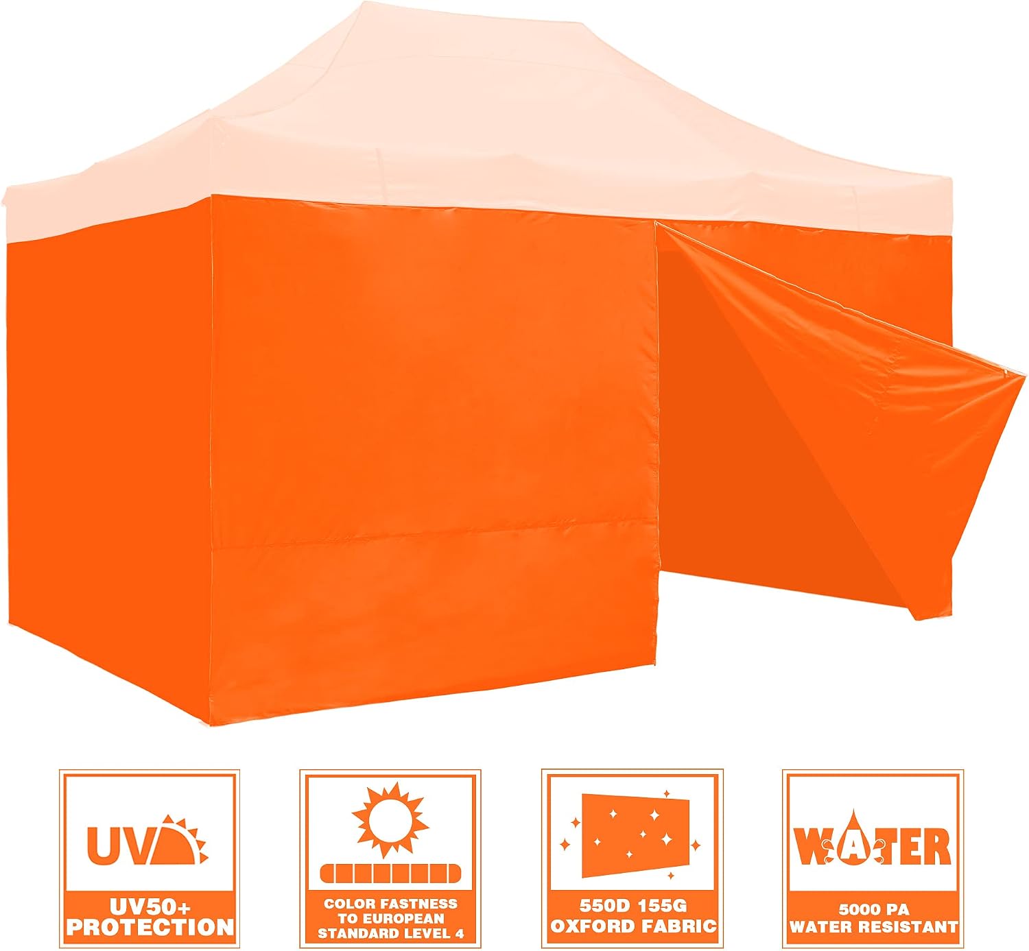 InstaHibit 4 Pack Side Wall for 10x15 Ft EZ Pop Up Canopy Tent UV50+ Zipper 550D (Sidewall Only)