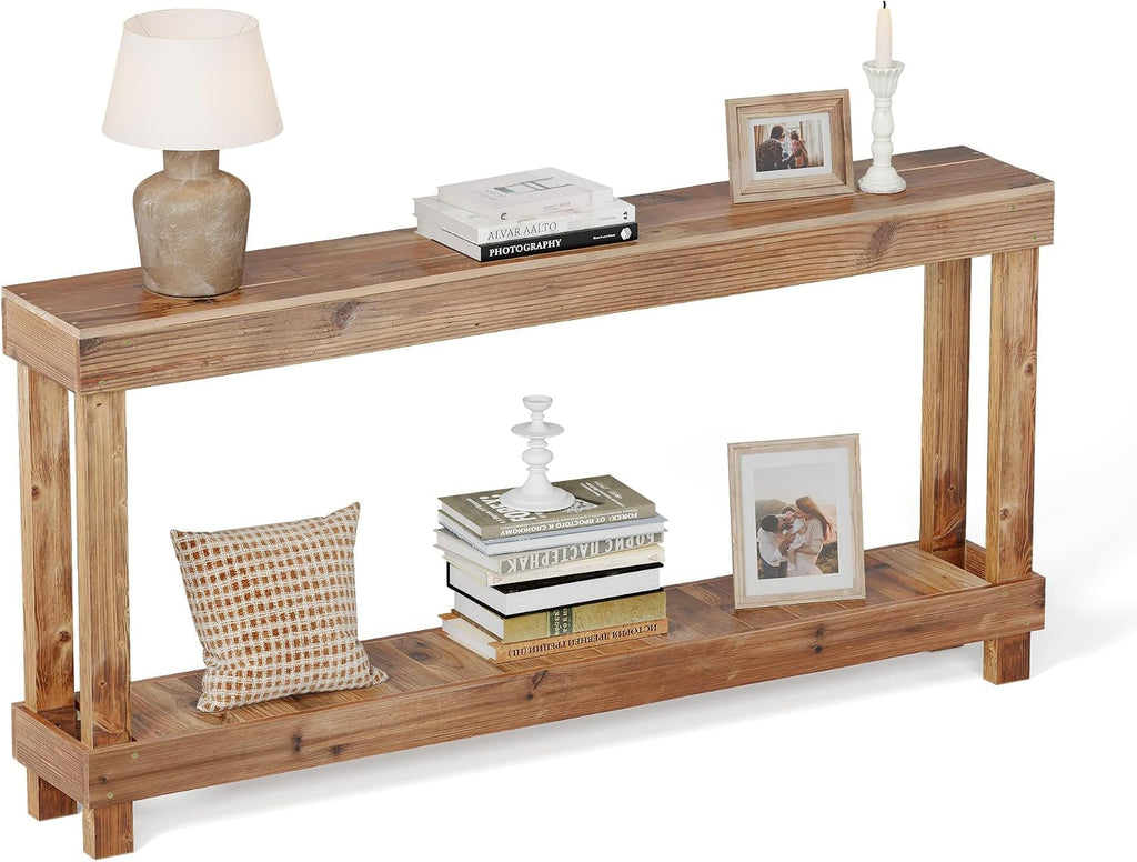 Rustic Farmhouse Console Table with 2 Tiers - Distressed Reclaimed Wood Entryway Sofa Table, Narrow Long Behind Couch Table for Living Room & Bedroom,60x30x10 Inch,Natural Wood(Oak)