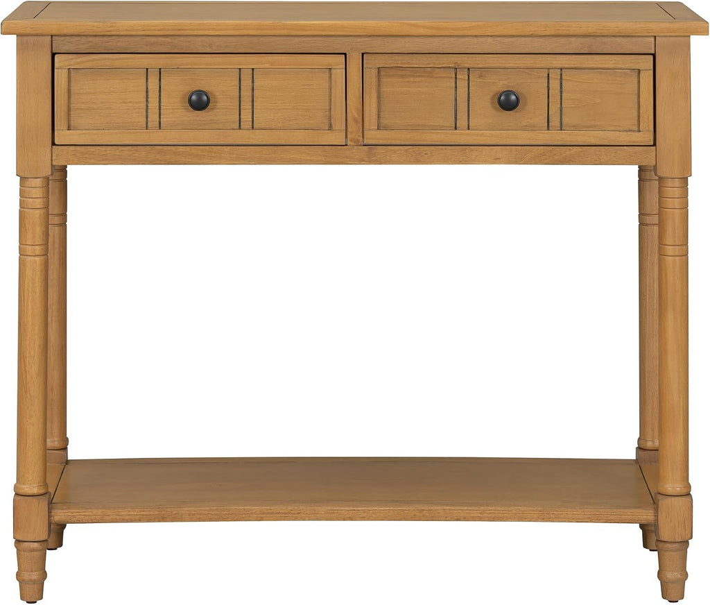 Knocbel Antique Entry Console Table with 2 Drawers & Bottom Open Shelf, Wood Sofa Tables for Entryway Hallway Living Room, 35.34' W x 13.8' D x 30.25' H, Natural