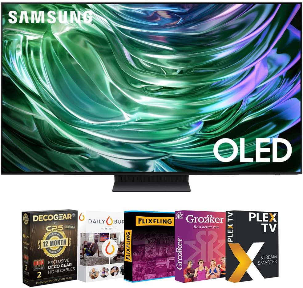 Samsung QN65S90DAFXZA 65 Inch OLED 4K Smart TV 2024 Bundle with Tech Smart USA Premiere Movies Streaming 2020 Digital Download Card for PC and 1 YR CPS Enhanced Protection Pack