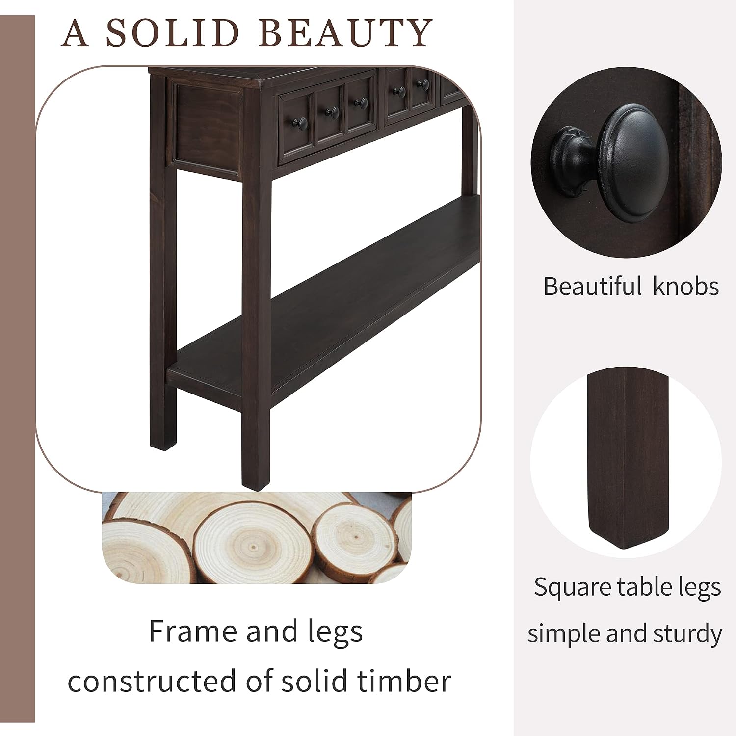 Merax Vintage Entryway Table 60 inch,Long Console Table with Drawers and Shelf for Entryway Easy Assembly Hallway Table