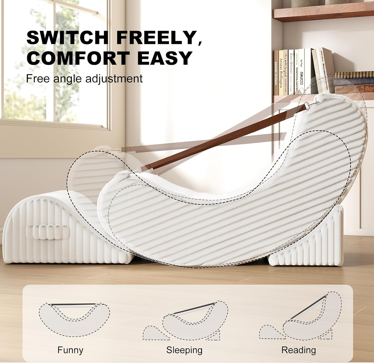 3-in-1 Adjustable Zero Gravity Floor Chair, Oversized Corduroy Boneless Chair for Adults with Memory Foam & Washable Cover, Silent Rocker Recliner Lounge Chair for Reading, Nursing, Gaming, White