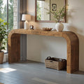 Solid Wood Console Table, 70.87-Inch Farmhouse Sofa Table with Waterfall Curved Corners for Hallway, Living Room, Behind Couch, Entrance (Natural Wood)