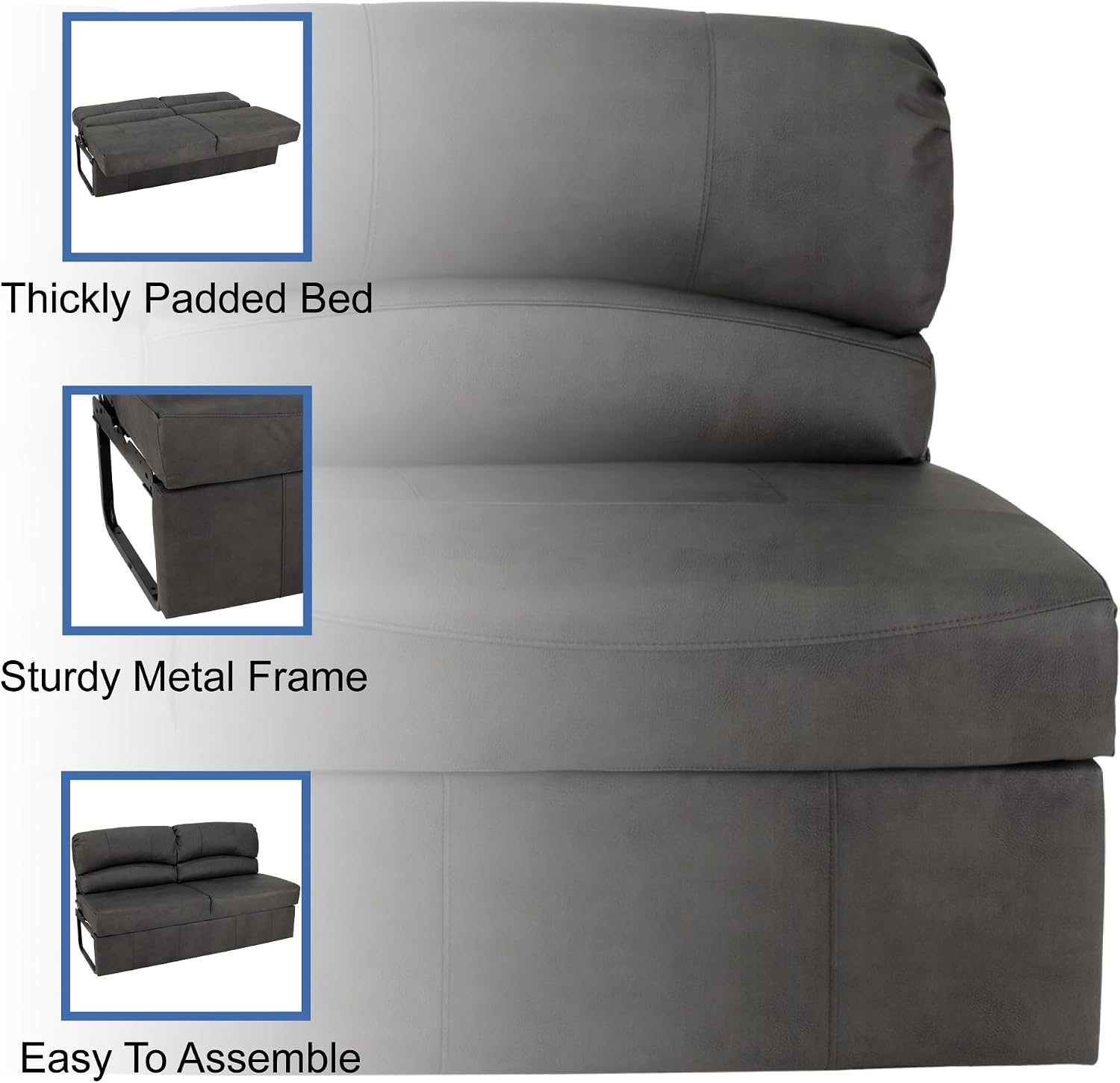 RecPro Charles RV Jackknife Sofa | Love Seat | Sleeper Sofa | Length Options 62', 68', 72' (62 Inch, Gunmetal)