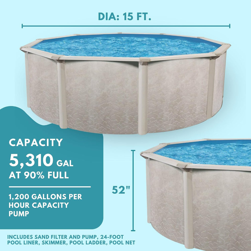 Aquarian Steel-Frame Above-Ground Pool Kit w/ Sand Filter & Pump, Phoenix, 15'