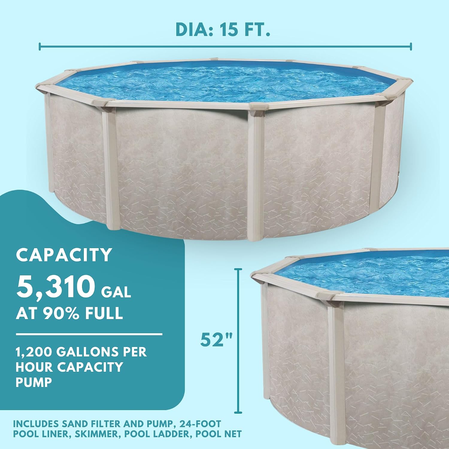 Aquarian Steel-Frame Above-Ground Pool Kit w/ Sand Filter & Pump, Phoenix, 15'