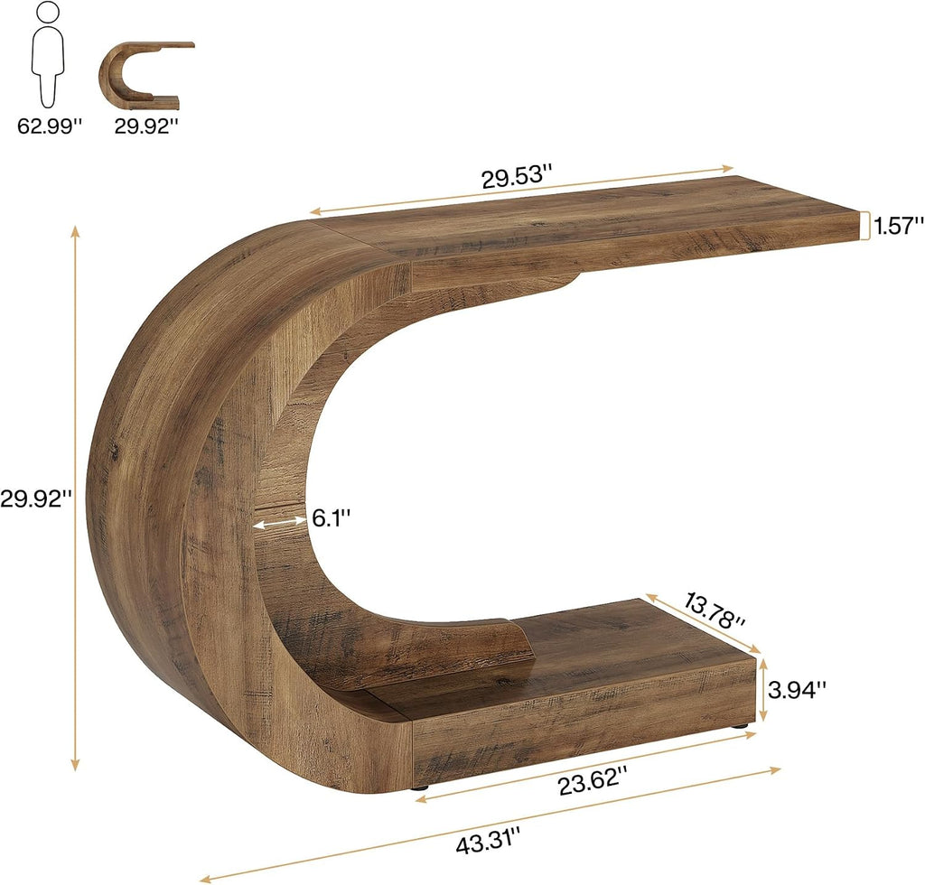 Tribesigns 43.3' Mid-Century Modern Console Table for Entryway, Wood C-Shaped Hallway Entry Accent Table for Living Room, Entrance, Foyer, Easy Assembly, Brown