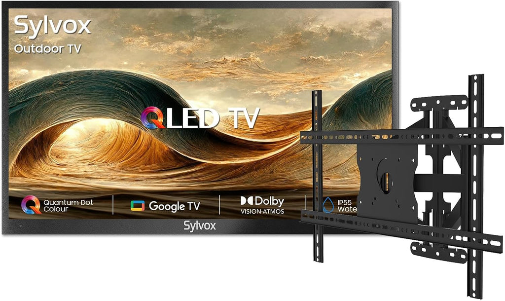 SYLVOX Outdoor TV with Wall Mount & Cover, 55 inch 4K UHD QLED Smart TVs, Weatherproof, IP56 Waterproof, 1000 Nits Partial Sun, Support Google Assistant, Wide Viewing Angle (2026 Model)