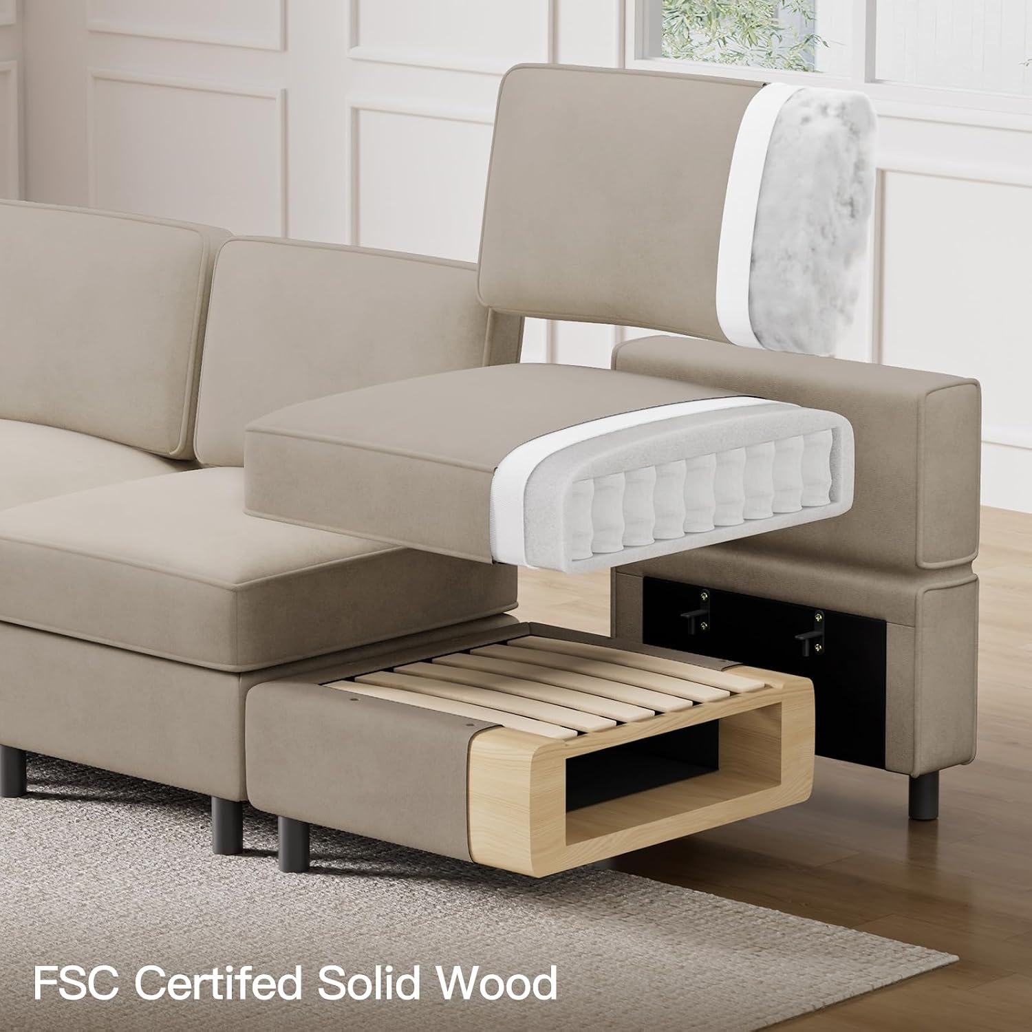 Belffin 63' Modular Sectional Sofa,Couch with Deep Seat,Convertible 4 Seat Sleeper Sofa with Movable Storage Ottoman Chaise,Upholstered Comfy Sectional Couches for Living Room,Grey Velvet