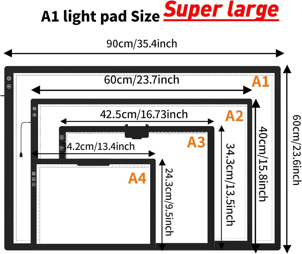 TOHETO Rechargeable A1 Light Pad 35.4'x23.6', Extra Large LED Light Board for Diamond Painting, 3-Color Modes Light Box, Diamond Art Light Table, Lightbox for Tracing and Drawing, Sketching, Artists