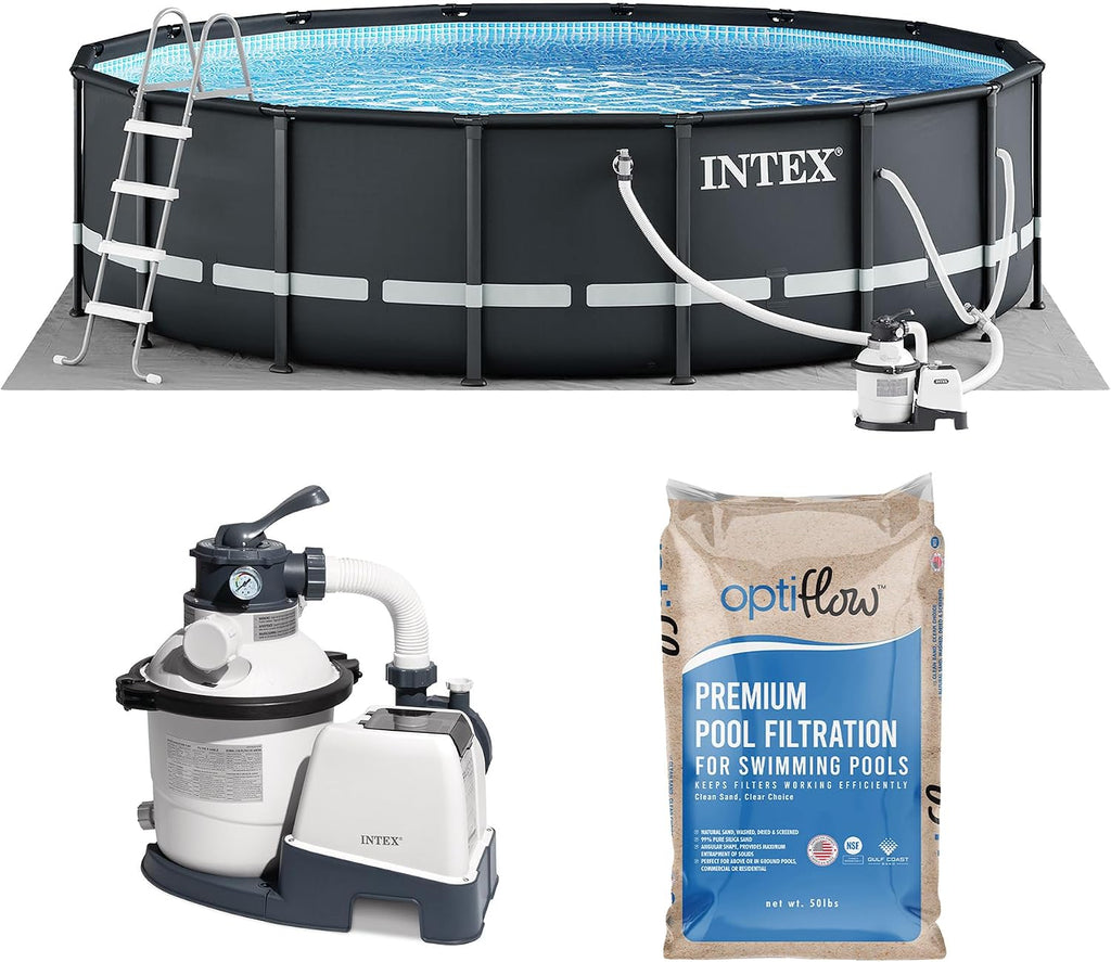 INTEX 26325EH Ultra XTR 16ft x 48in Above Ground Swimming Pool Set with Sand Filter Pump and OptiFlow 50lb Premium Filter Sand