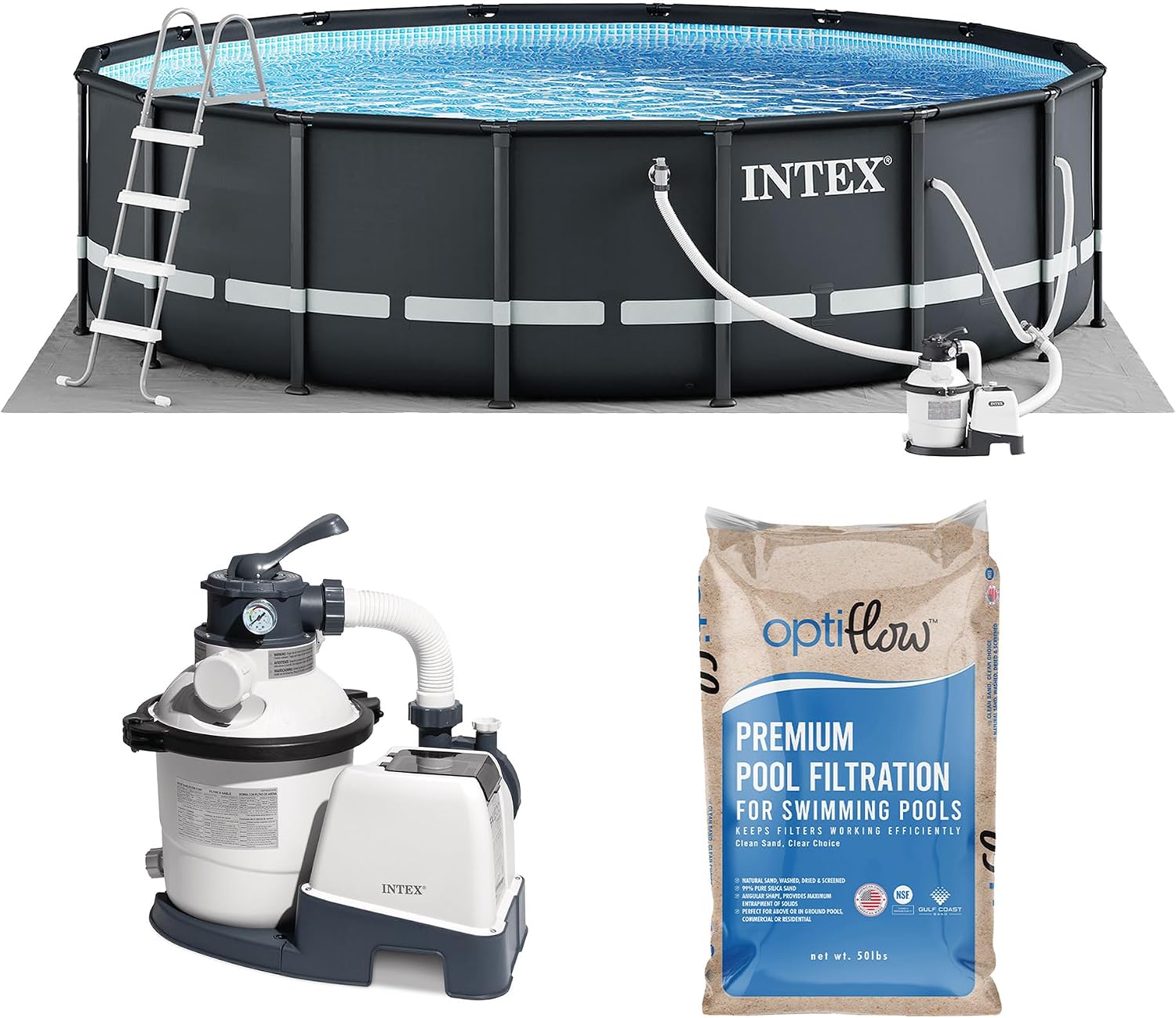 INTEX 26325EH Ultra XTR 16ft x 48in Above Ground Swimming Pool Set with Sand Filter Pump and OptiFlow 50lb Premium Filter Sand