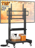 Perlegear Rolling TV Stand for 32'-110' TVs up to 250 lbs, Outdoor TV Stand with Large Wheels, Handle & Power Outlet, Height Adjustable Mobile TV Cart with Wood Shelf, Max VESA 800x600mm, PGTVMC24B
