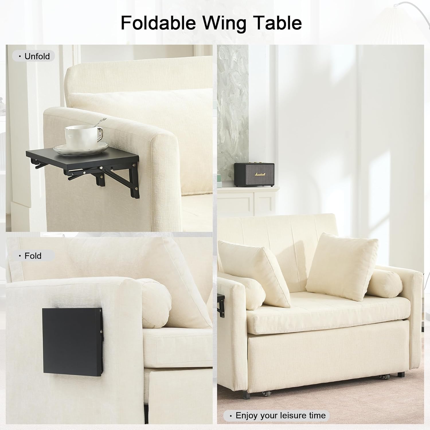 45' Oversize 3-in-1 Sleeper Chair, 75' Long Pull-Out Sleeper Sofa Bed with Wing Table and Side Pocket for Living Room, Bedroom, Small Space, Beige