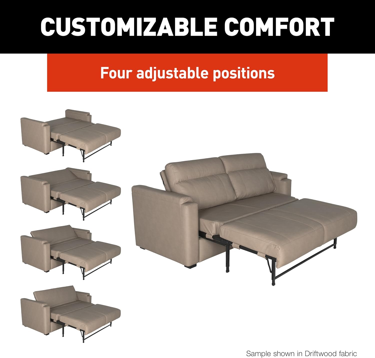 Thomas Payne Signature Heritage Series 68' McCoy RV Clickback Sleeper Sofa with Automatic, Adjustable Fold-Out Legs, Four Reclining Positions, Easy Transition - 2024044227