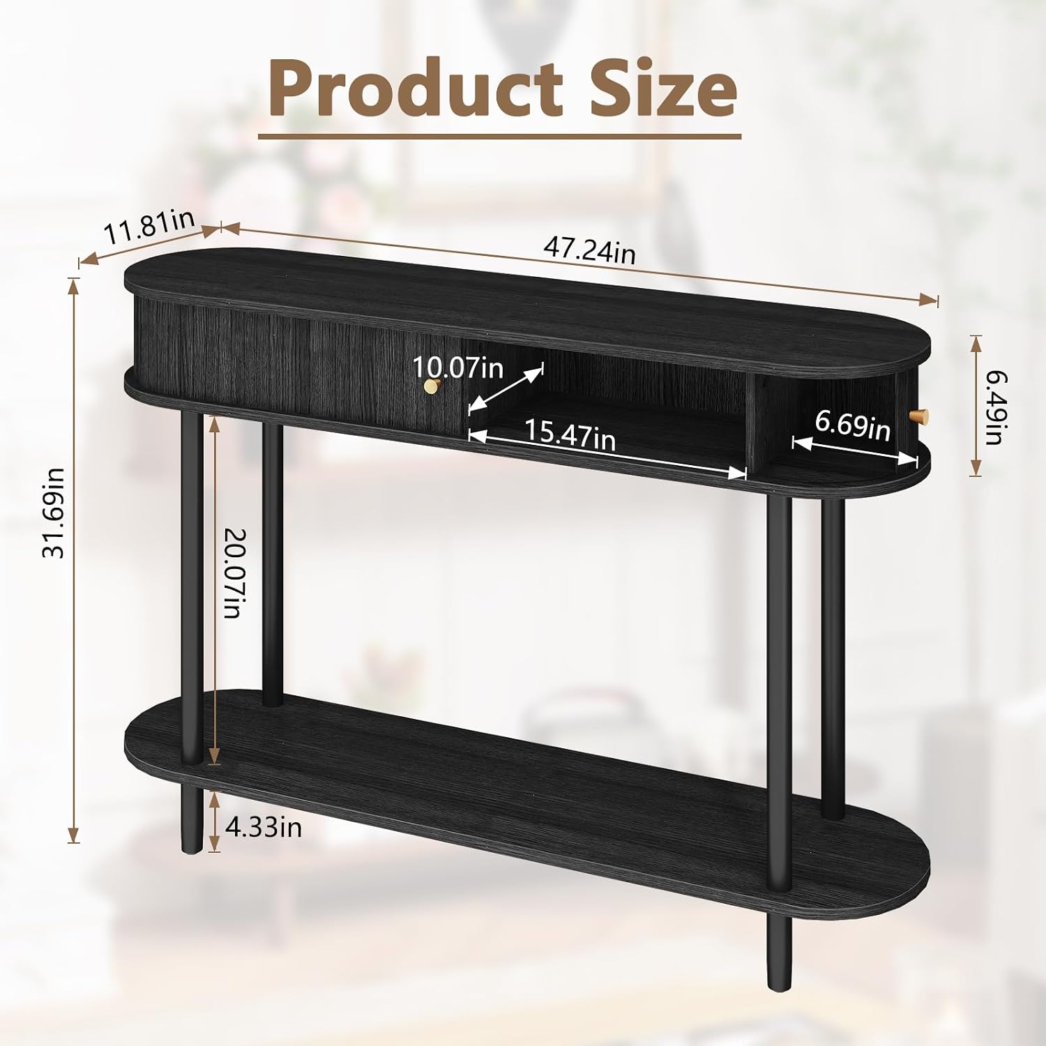 ARTPOWER 47.2' Modern Entryway Table with Wood Tambour Door, Accent Behind Couch Sofa Console with Storage, Fluted Side Table for Hallway, Living Room, Foyer, Black