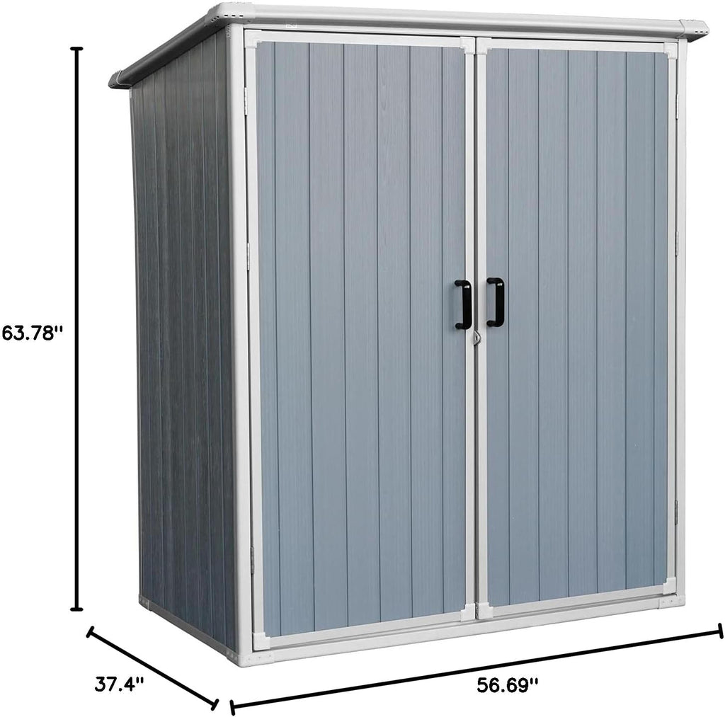 5x3 Resin Outdoor Storage Shed with Floor, Vertical Plastic Storage Cabinet with Lockable Doors, All-Weather Garden Tool Shed for Bikes and Patio Furniture (Grey)