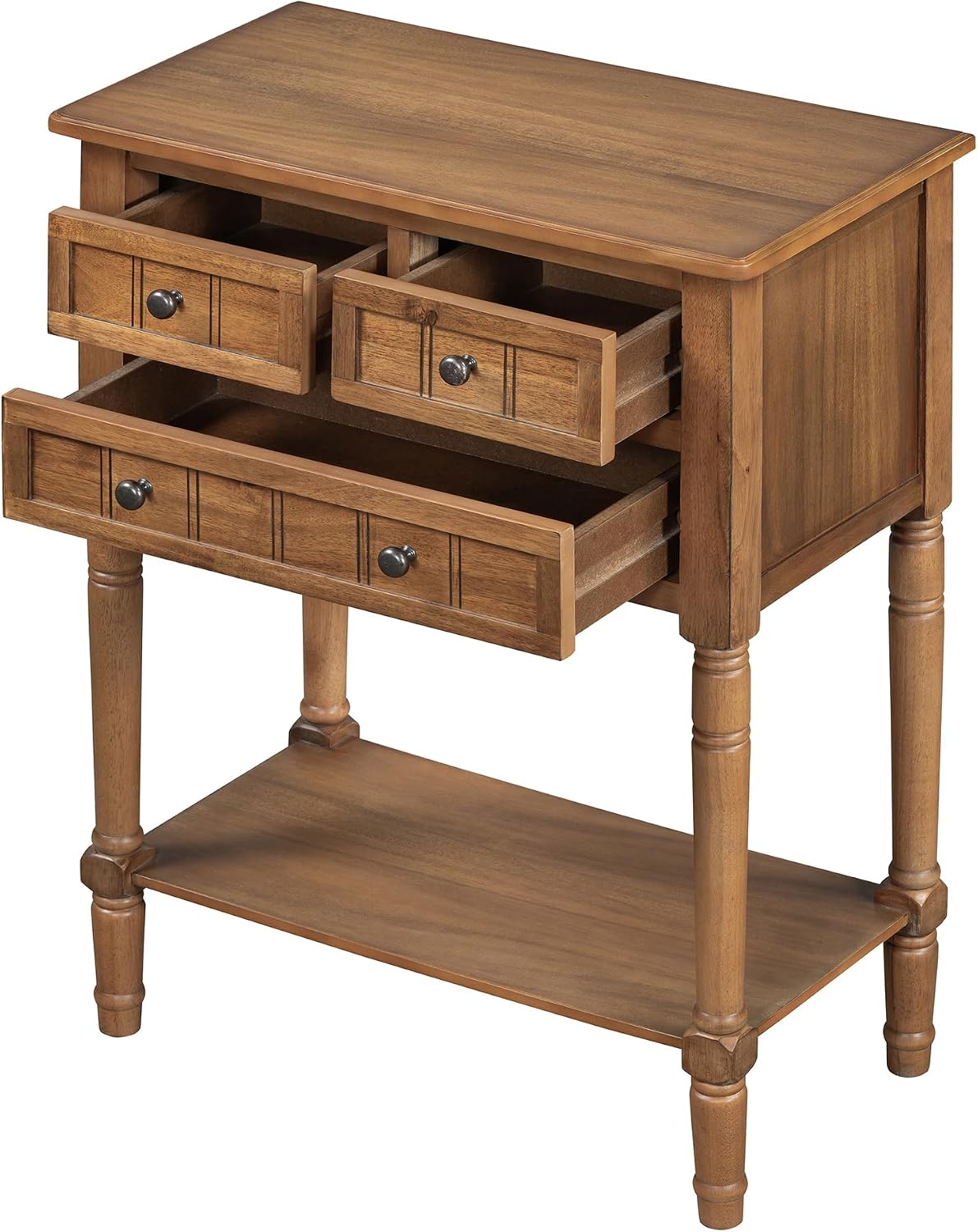 Merax Narrow Console Table, Elegant Slim Entryway Table Sofa Table with Three Storage Drawers and Bottom Shelf for Entryway for Hallway, and Living Room (Natural)