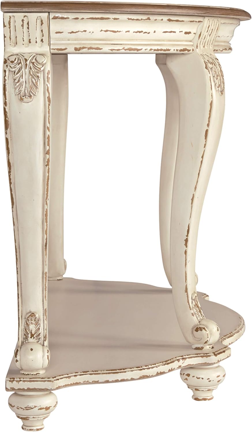 Signature Design by Ashley Realyn French Country Semi-Circle Console Table, White & Brown