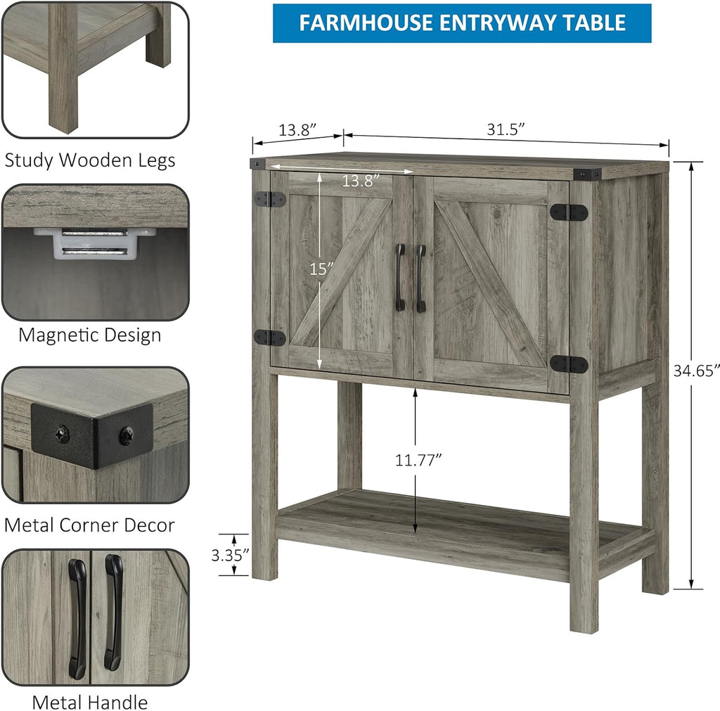 Mufico Console Table with 2-Door Cabinet Coffee Bar Cabinet Sofa Table,Entryway Table with Storage, Farmhouse Buffet Sideboard (Grey)