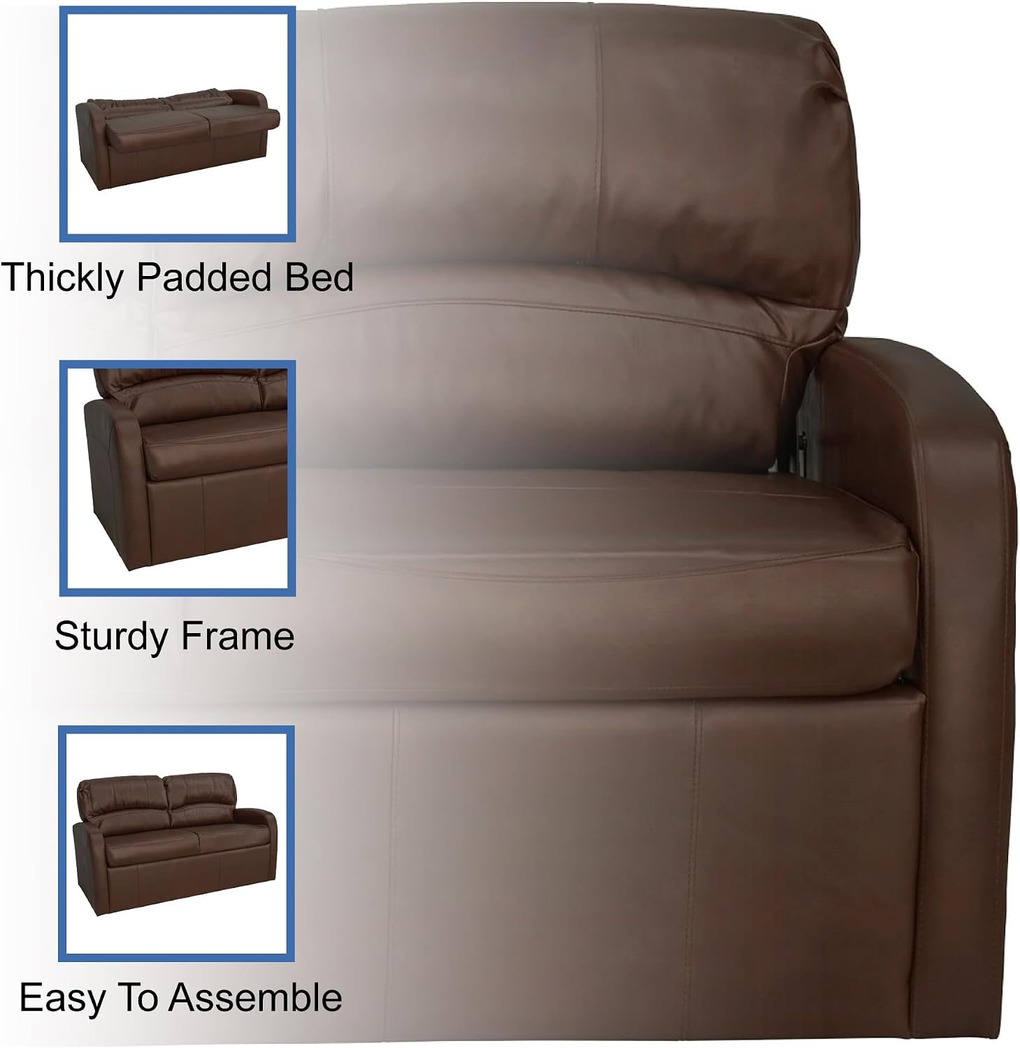RecPro Charles Collection | 70' RV Jack Knife Sofa w/Arms | RV Sleeper Sofa | RV Couch | RV Living Room (Slideout) Furniture | Camper Furniture | Mahogany